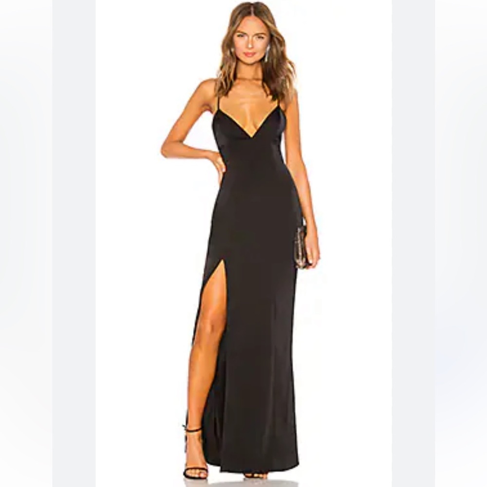 RESA X Revolve Black Maxi Cocktail Dress Slit Spaghetti straps women size Large